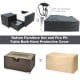 6-piece outdoor wicker furniture set with black cushions and protective cover for the propane fire pit table.