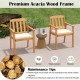 Acacia wood armchairs with removable cushions, designed for comfort and durability in outdoor dining settings.
