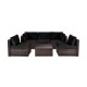 6-piece patio rattan furniture set in black with cushions and glass coffee table, perfect for outdoor relaxation.