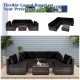 6-piece patio rattan furniture set in black with cushions and glass coffee table, ideal for outdoor relaxation.