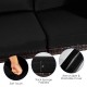 Close-up of thick sponge padded cushions with removable cover, part of a 6-piece black patio rattan furniture set.