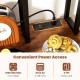 6-tier bakers rack with built-in power outlet, USB ports, and rustic brown finish, ideal for kitchen organization.