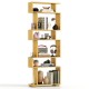 6-tier geometric bookshelf made of wood, featuring anti-tipping kits, ideal for modern home office storage.