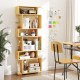 6-tier geometric bookshelf in wood with anti-tipping kits, perfect for home office storage and modern decor.