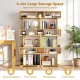 6-tier geometric bookshelf in wood with anti-tipping kits, perfect for maximizing storage in home office or living room.