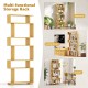 6-tier geometric bookshelf made of wood, featuring anti-tipping kits, ideal for study or living room storage.