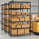 6-tier black metal storage shelving unit with V-shaped wire racks, ideal for garage or basement organization.