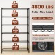 6-tier black metal storage shelving unit with V-shaped wire racks, supporting 800 lbs per shelf for garage or home use.