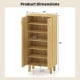 Dimensions of the 6-tier wooden shoe cabinet in oak, featuring removable shelves and a spacious countertop for.