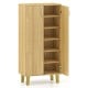 6-tier wooden shoe cabinet in oak with removable shelves, doors, and soft close hinges for organized storage.