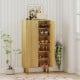 6-tier wooden shoe cabinet in oak with removable shelves, perfect for organizing shoes in entryway or living room.
