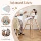 6-in-1 convertible wooden highchair in light brown with safety harness, smooth edges, and adjustable legs for secure.