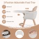 Adjustable 3-position food tray of a light brown 6-in-1 convertible wooden highchair for easy cleaning and safety.