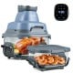6-in-1 portable glass air fryer with dual containers, 1500W power, and blue design for versatile cooking.
