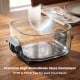 6-in-1 portable glass air fryer container with lid, made of high borosilicate glass, dishwasher safe for easy cleaning.