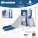 L-shaped toddler slide playground in blue with basketball hoop, ladder, and safe non-slip steps for active play.
