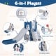 L-shaped 6-in-1 toddler playground in blue featuring a slide, basketball hoop, climbing ladder, and telescope for safe.