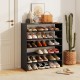 6-tier black shoe rack with spacious shelves and anti-tipping device, perfect for entryway organization and modern.