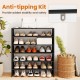6-tier black shoe rack with anti-tipping device, featuring spacious shelves for versatile entryway storage.