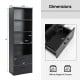 Tall black 6-tier freestanding bookshelf with 4 open shelves and 2 drawers, ideal for home or office storage.