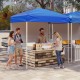 Pop-up canopy tent with blue top and half sidewall, ideal for outdoor events, street vending, and easy setup.