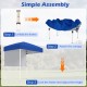 Step-by-step assembly guide for the 6 x 4 FT blue pop-up canopy tent with half sidewall for outdoor use.