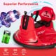 Red 12V kids ride-on bumper car with remote control, lights, and music, designed for safe 360-degree spins and fun.