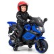 Kids motorcycle in navy with detachable training wheels, LED headlights, and music features for fun outdoor rides.