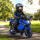 Kids motorcycle in navy with detachable training wheels, LED headlights, and music features for outdoor fun.