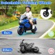 Kids motorcycle with detachable training wheels in navy, featuring headlights, music, and a stable driving experience.