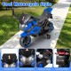 Kids motorcycle in navy with LED headlights, detachable training wheels, and a stylish windshield for safe outdoor fun.