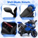 Rearview mirror and spacious seat of the 6V kids motorcycle in navy, designed for comfort and safety with detachable.