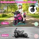 Kids motorcycle in pink with detachable training wheels, LED headlights, and music features for safe outdoor fun.