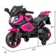 6V pink kids motorcycle with headlights, music, and detachable training wheels for safe outdoor fun and stable driving.
