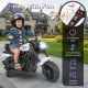Kids' white motorcycle with headlight, music, and training wheels for safe, fun riding and easy maneuverability.