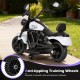 Kids motorcycle in white with anti-tipping training wheels, headlight, and music for safe, enjoyable rides.