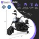 6V kids motorcycle in white with headlight, training wheels, and cozy seat, ideal for young riders aged 3+.