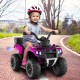 Kids ride-on ATV in pink with spray function, music, and storage box, perfect for safe outdoor fun at 1.2 MPH.
