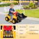 Kids ride-on bulldozer with adjustable handles, sound effects, and folding basketball hoop for fun outdoor play.