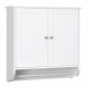 Wall-mounted white wooden cabinet with a door and shelf, ideal for bathroom storage and organization.
