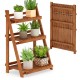Foldable 3-tier solid wood plant stand in ladder shape, featuring a waterproof finish, perfect for versatile indoor or.
