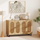 50-inch buffet sideboard cabinet with 4 rattan doors, adjustable shelves, and a natural finish for versatile storage.
