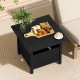 Black outdoor side table with 1.89" umbrella hole, featuring a rustic wood-like surface, perfect for patio use.