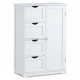 White wooden cabinet with four drawers and one door, ideal for bathroom storage and laundry organization.