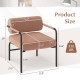 Brown velvet upholstered accent chair with cylindrical backrest and metal armrests, perfect for living room or home.