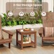 2-tier outdoor side table made of solid wood with a smooth surface, perfect for patio storage and decoration.