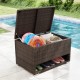 PE rattan storage bin with waterproof liner, featuring a large inner space and shoe rack, ideal for patio and poolside.