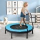 40-inch blue trampoline for kids with padded edge, foam handle, and galvanized frame, perfect for indoor and outdoor.