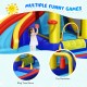 Inflatable water slide with climbing wall, basketball hoop, and toy pendulum for outdoor fun and active play.