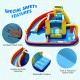 Inflatable water slide with safety features, including ventilated mesh walls and reinforced handrails for secure play.